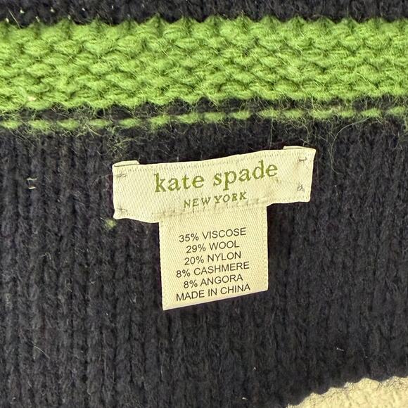 Kate Spade Green Blue Knit Scarf with Pockets Leather Ribbon One Sz Winter Wrap - Picture 3 of 5